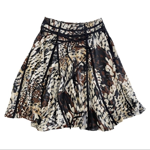 Lapis Animal Print A-Line Full Mid Rise Soft Flowy Boho Knee Length Swing Skirt - Picture 1 of 10